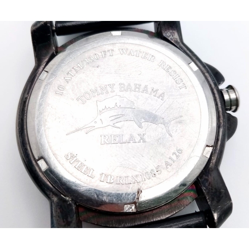 1459 - A Tommy Bahama 'Relax' Quartz Gents Watch. Black leather strap. Case - 46mm. In working order.