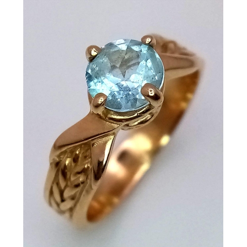 16 - A Vintage 14K Yellow Gold Aquamarine Ring. Size K 1/2. 3.6g total weight.