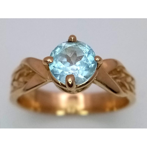 16 - A Vintage 14K Yellow Gold Aquamarine Ring. Size K 1/2. 3.6g total weight.