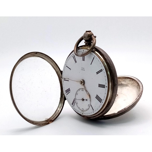 169 - An Antique Sterling Silver Cased H.H. 1868 Pocket Watch. Hallmarks for London 1862. White dial with ... 