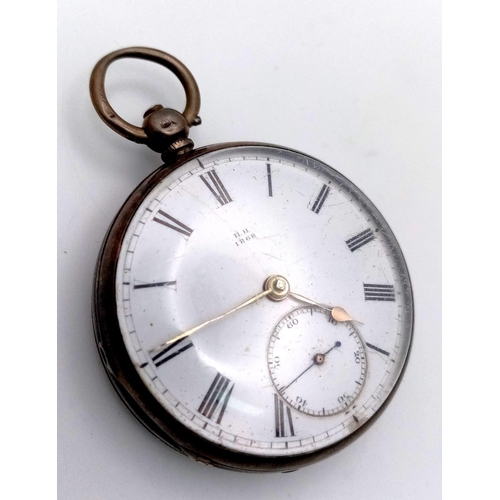 169 - An Antique Sterling Silver Cased H.H. 1868 Pocket Watch. Hallmarks for London 1862. White dial with ... 