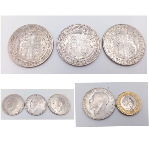 450 - Three George V Silver Half Crowns. 1924,25 and 26. VF grade but please see photos.