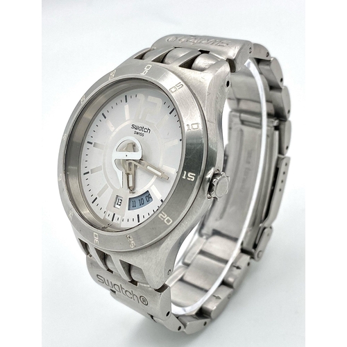 492 - A Swatch (Joyful Mode) Stainless Steel Gents Watch. Stainless steel bracelet and case - 44mm. White ... 