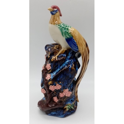 1285 - A stunning antique Chinese Terracotta Figure with a perched bird. Wonderful colours throughout. Seal... 