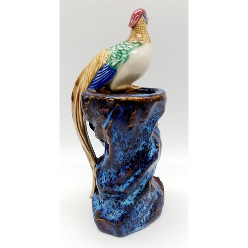 1285 - A stunning antique Chinese Terracotta Figure with a perched bird. Wonderful colours throughout. Seal... 