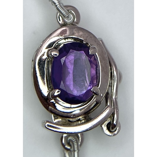 228 - A 90ct Faceted Amethyst Gemstone Necklace with Amethyst Clasp. Set in 925 Silver. 40cm. Ref: Cd-1142