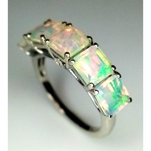 1583 - A Five Stone Opal and Diamond 925 Silver Ring. Size K.