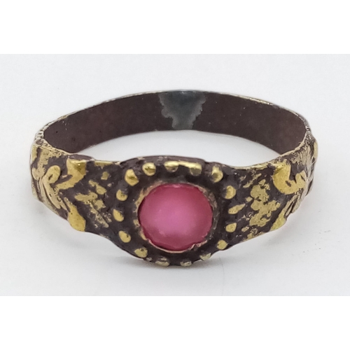 191 - An Antique High-Grade Gold and Ruby Ring - Possibly 16th Century. Size V. 2.73g total weight.