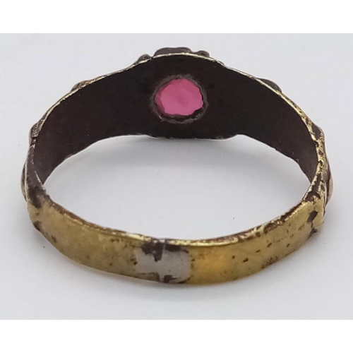 191 - An Antique High-Grade Gold and Ruby Ring - Possibly 16th Century. Size V. 2.73g total weight.