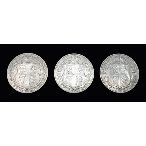 450 - Three George V Silver Half Crowns. 1924,25 and 26. VF grade but please see photos.