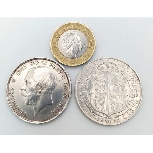 465 - 1914 and 1916 George V Silver Half Crown Coins. EF grades but please see photos.