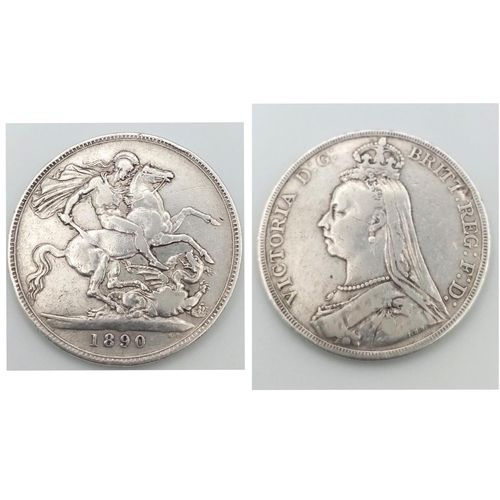 823 - An 1890 Queen Victoria Silver Crown Coin. VF grade but please see photos.