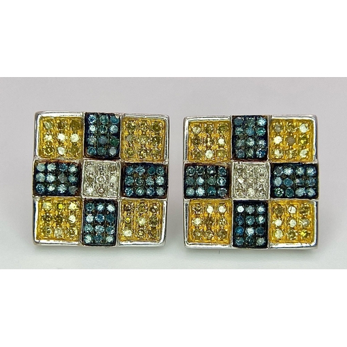 788 - A PAIR OF MULTI COLOUR DIAMOND STUD EARRINGS    4.7gms   .90ct DIAMONDS