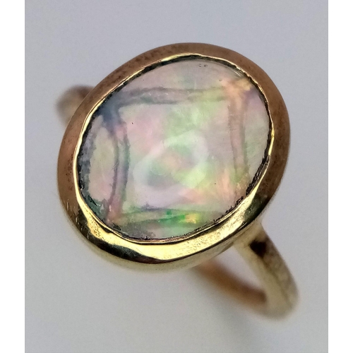 1569 - A Gold Plated 925 Silver Opal Ring. Size L. 2.62g weight.