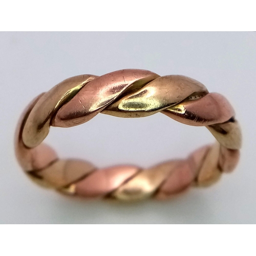 309 - A Vintage Bi-Colour 9K Gold Overlap Band Ring. Rose and yellow gold. Size T. 6g weight.