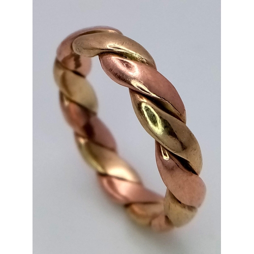 309 - A Vintage Bi-Colour 9K Gold Overlap Band Ring. Rose and yellow gold. Size T. 6g weight.