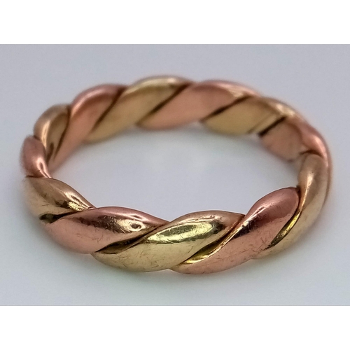 309 - A Vintage Bi-Colour 9K Gold Overlap Band Ring. Rose and yellow gold. Size T. 6g weight.