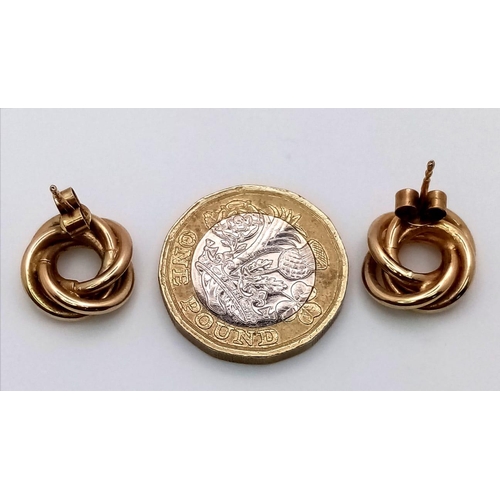 464 - A Vintage Pair of 9K Yellow Gold Knot Earrings. 2.66g total weight.