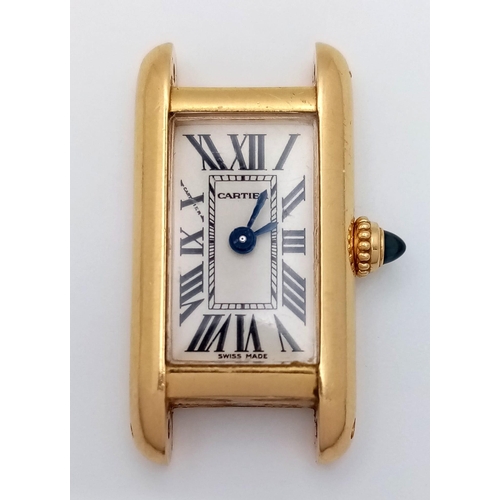 694 - A Vintage 18K Gold Cartier Mini Tank Ladies Watch Case. 18k gold case with 2443 and other Cartier ma... 