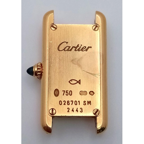 694 - A Vintage 18K Gold Cartier Mini Tank Ladies Watch Case. 18k gold case with 2443 and other Cartier ma... 