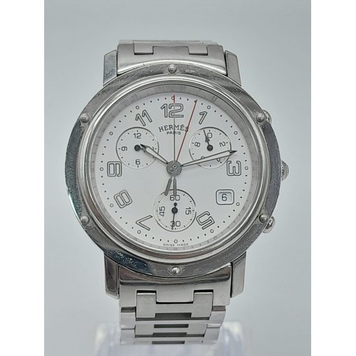 112 - A HERMES STAINLESS STEEL CHRONOGRAPH WITH 3 SUBDIALS , QUARTZ MOVEMENT AND IN GOOD WORKING ORDER.  3... 