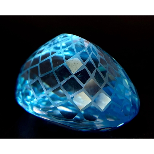 682 - A 92.96ct Blue Topaz Gemstone, in Oval Flower Laser Cut. Comes with the GFCO Swiss Certificate