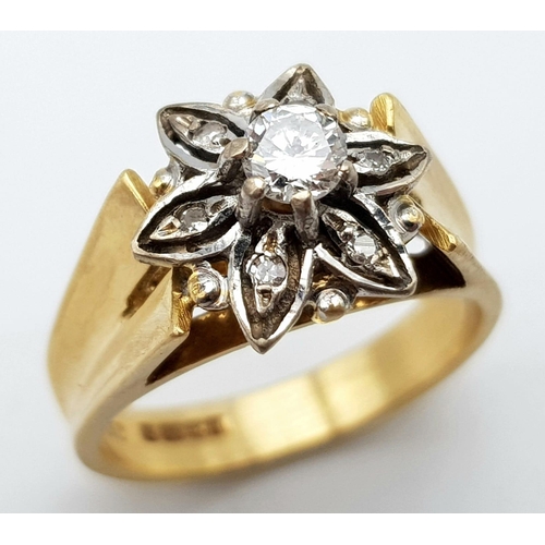 1458 - An 18K Yellow Gold Diamond Floral Cluster Ring. Size M. 6.65g total weight.