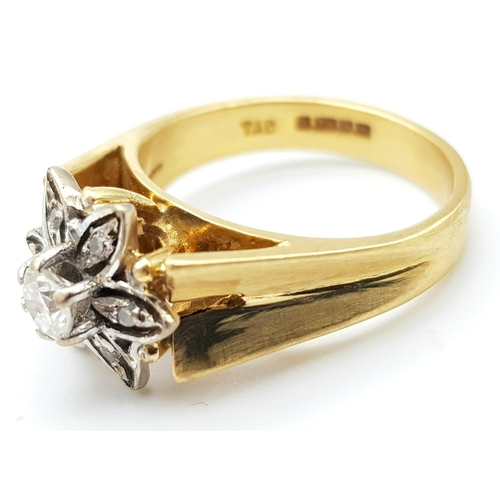 1458 - An 18K Yellow Gold Diamond Floral Cluster Ring. Size M. 6.65g total weight.