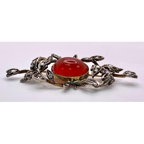 173 - Beautiful Antique, Mid-Carat Gold Brooch with set Diamond and Carnelian Centre Stone. 
Measures 5cm ... 