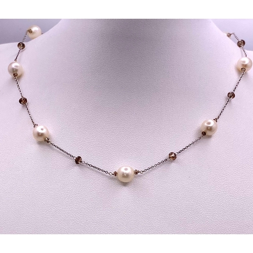 174 - A stunning 14kt White Italian Gold Necklace, adorned with 3.40cts of Pearls.  
Measuring 48cm in len... 