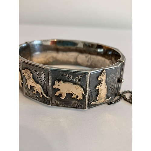 112 - Rare and Unusual Antique SILVER and GOLD ANIMAL BRACELET. Clear hallmark for Smith and Ewer, Chester... 