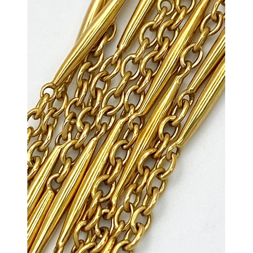 13 - An unusual, 9 K yellow gold and very long (100 cm) chain necklace, that can be worn either as one ro... 