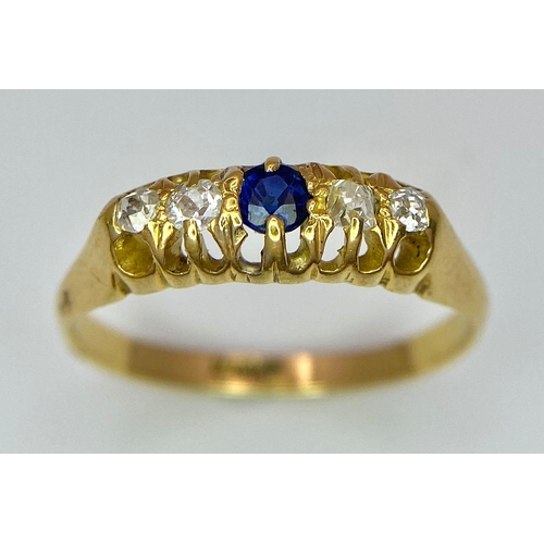 166 - A Vintage 18K Yellow Gold Diamond and Sapphire Ring. Size N. 2.8g total weight.