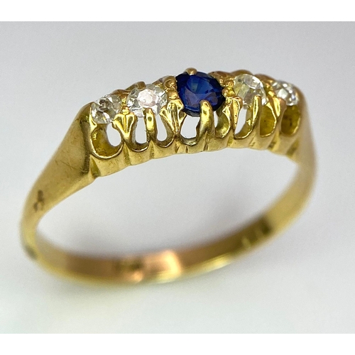 166 - A Vintage 18K Yellow Gold Diamond and Sapphire Ring. Size N. 2.8g total weight.