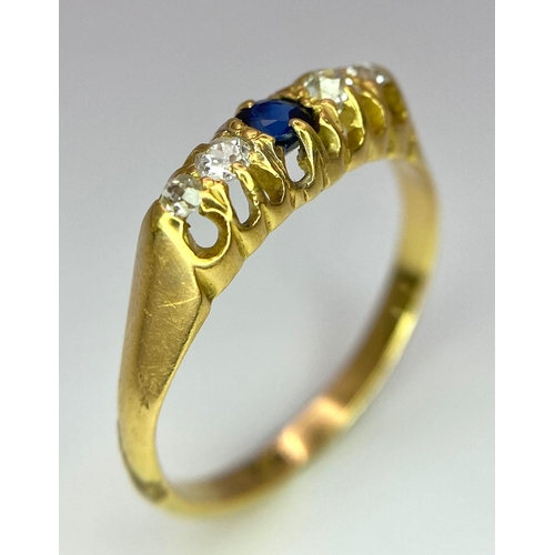 166 - A Vintage 18K Yellow Gold Diamond and Sapphire Ring. Size N. 2.8g total weight.