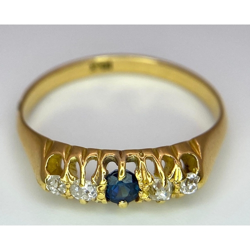 166 - A Vintage 18K Yellow Gold Diamond and Sapphire Ring. Size N. 2.8g total weight.