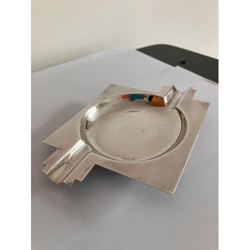 168 - Vintage SOLID SILVER ASH TRAY in Art Deco style. Clear hallmark for Turner and Simpson, Birmingham 1... 