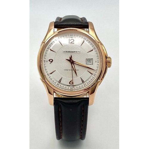 198 - An Excellent Condition Hamilton Viewmatic Jazzmaster Rose Gold Plated Automatic Date Watch Model H32... 