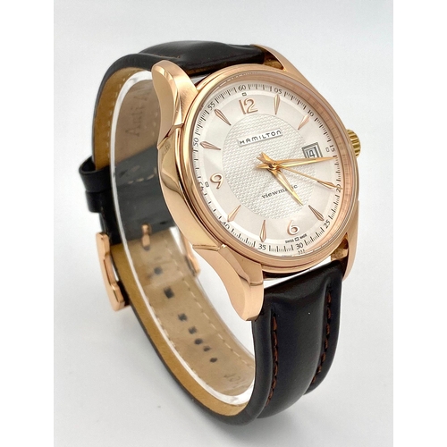 198 - An Excellent Condition Hamilton Viewmatic Jazzmaster Rose Gold Plated Automatic Date Watch Model H32... 