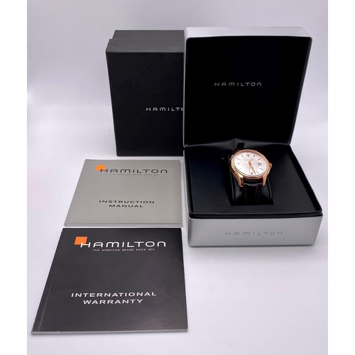 198 - An Excellent Condition Hamilton Viewmatic Jazzmaster Rose Gold Plated Automatic Date Watch Model H32... 