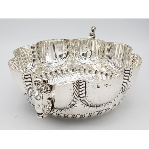 2 - A BEAUTIFULLY ORNATE HAND ENGRAVED SOLID SILVER PUNCH BOWL MADE BY LAMBERT OF COVENTRY STREET , LOND... 