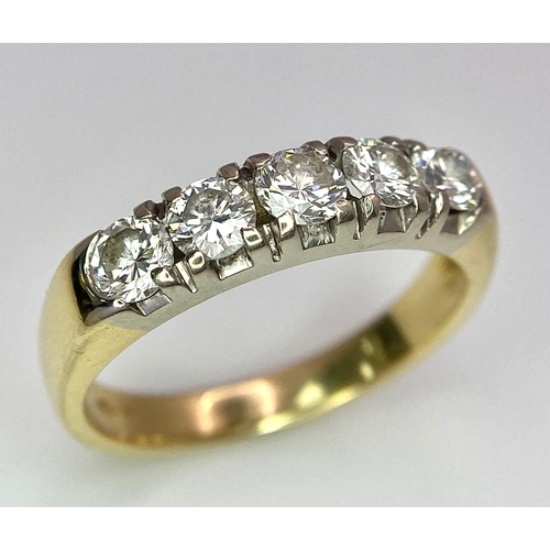 26 - An 18K Yellow Gold Five Stone Diamond Ring. 0.85ctw of brilliant round cut diamonds. Size L. 3.6g to... 