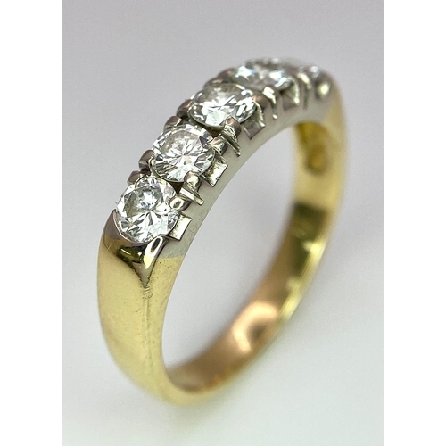 26 - An 18K Yellow Gold Five Stone Diamond Ring. 0.85ctw of brilliant round cut diamonds. Size L. 3.6g to... 