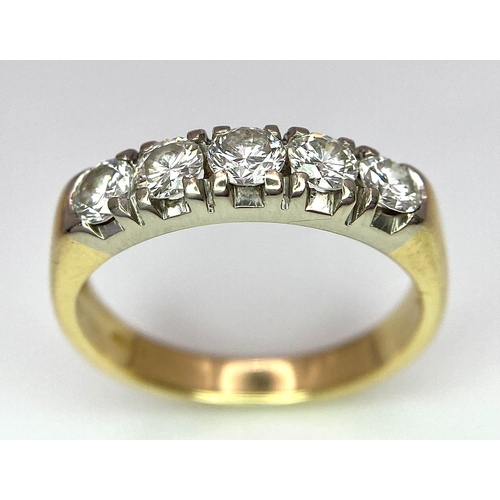 26 - An 18K Yellow Gold Five Stone Diamond Ring. 0.85ctw of brilliant round cut diamonds. Size L. 3.6g to... 