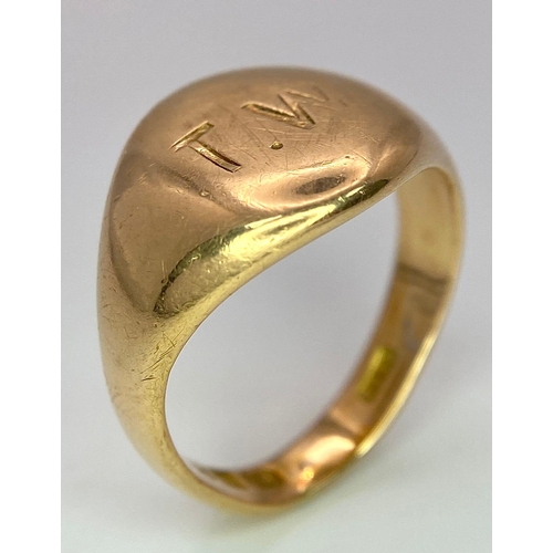 27 - An 18 K yellow gold cygnet solid ring, size: Q, weight: 10.8 g