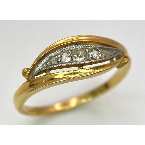 313 - A Vintage 18K Yellow Gold Five Stone Old-Cut Diamond Ring. Size N. 2.7g total weight.