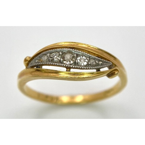 313 - A Vintage 18K Yellow Gold Five Stone Old-Cut Diamond Ring. Size N. 2.7g total weight.