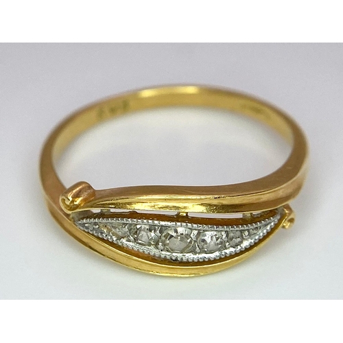 313 - A Vintage 18K Yellow Gold Five Stone Old-Cut Diamond Ring. Size N. 2.7g total weight.