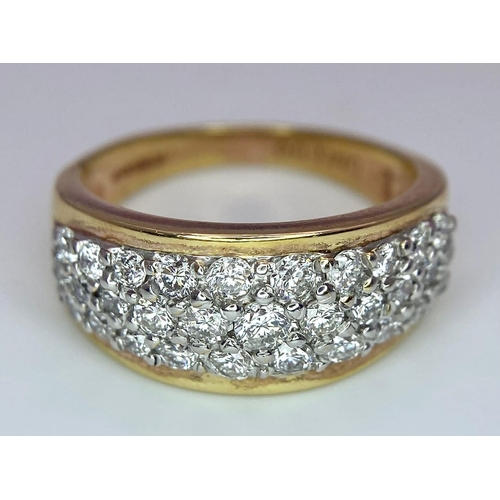 33 - An 18K Yellow Gold Three-Row Cluster Ring. 1ctw. Size M. 5.5g total weight.