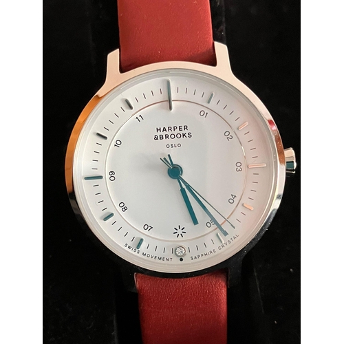 371 - Ladies Harper and Brooks Wristwatch from Oslo Norway.Quartz movement. Leather strap. Complete with o... 